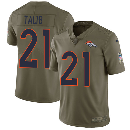 Nike Broncos #21 Aqib Talib Olive Men's Stitched NFL Limited Salute to Service Jersey - Click Image to Close
